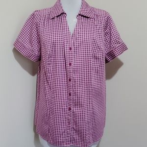 Lane Bryant Berry/White Plaid Button Down Blouse - Size 18